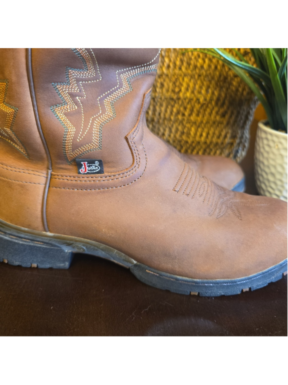Juntin Cowboy Western Boots Brown Men's Style 9013 SZ 8.5 D - Picture 5 of 12